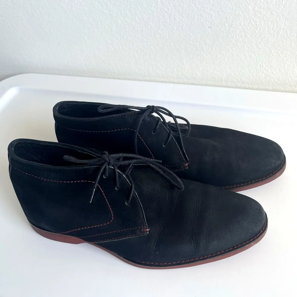 Donald J. Pliner Saks 5th Ave Mens Black Suede Ankle Boots Size 41 Red Thread